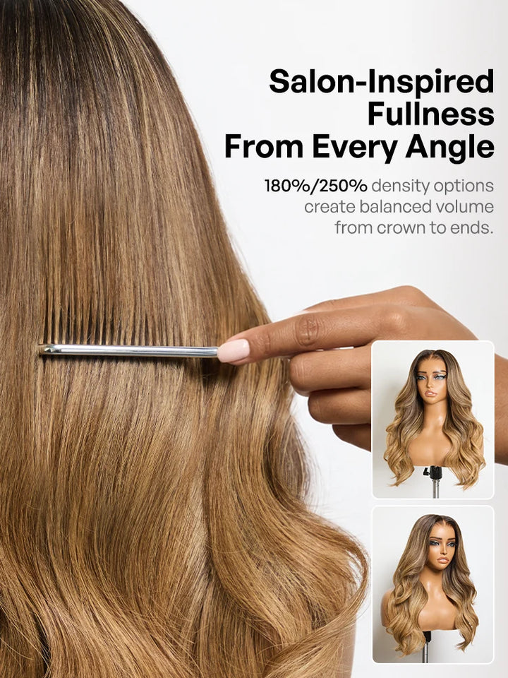 KRN 13x4 HD Full Frontal Wig Honey Blonde Highlight Loose Wave Human Hair