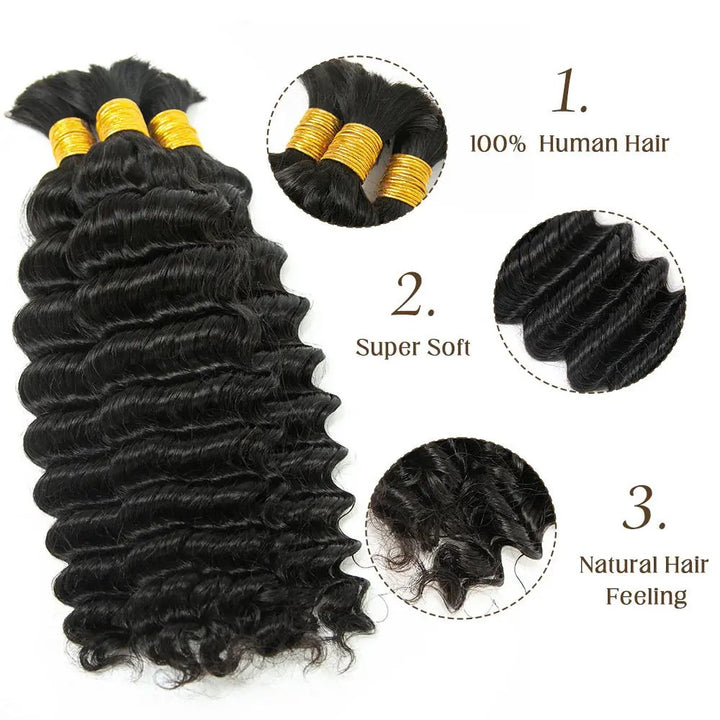 KRN 1B Deep Wave Bulk Human Hair For Braiding