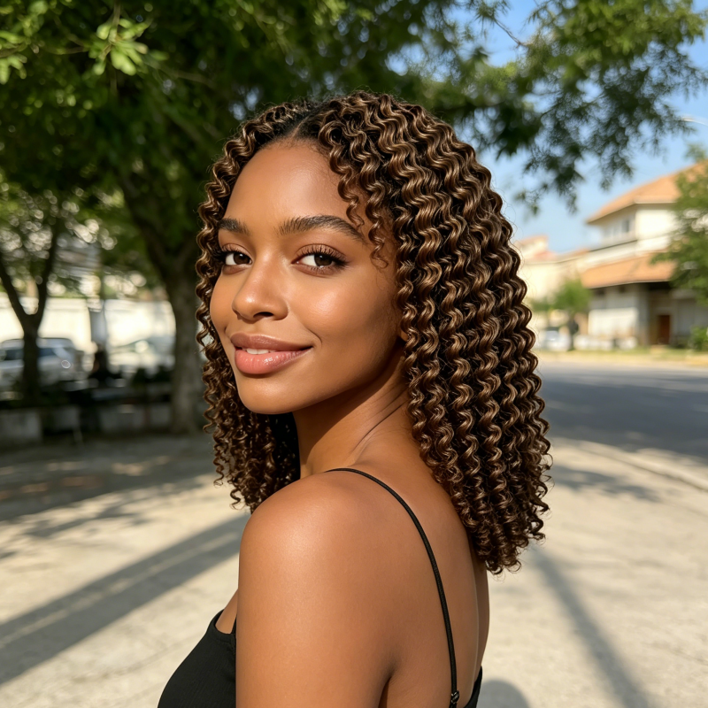 KRN #30 Auburn Deep Curly Human Feather Crochet Hair