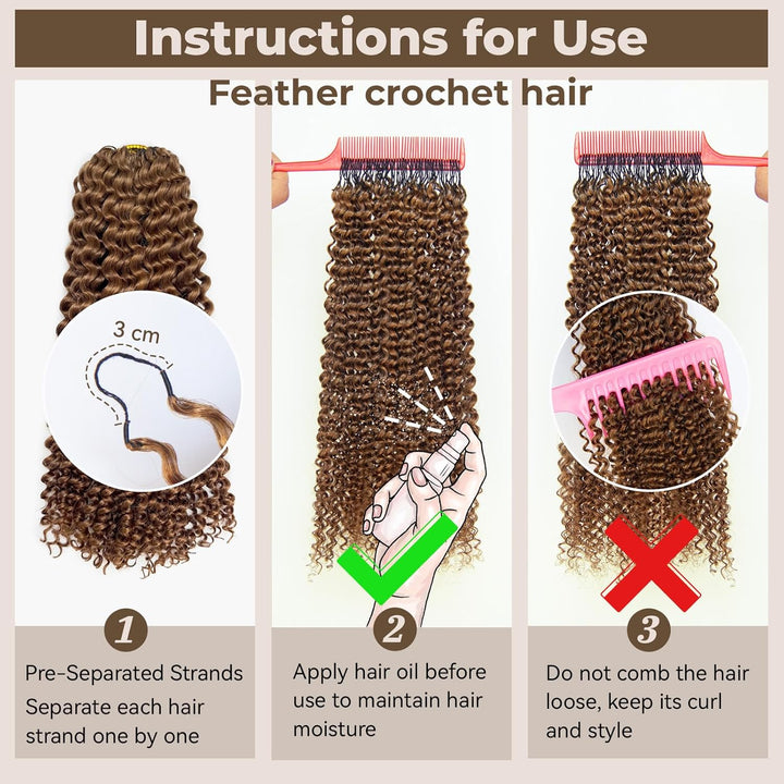 KRN #30 Auburn Deep Curly Human Feather Crochet Hair