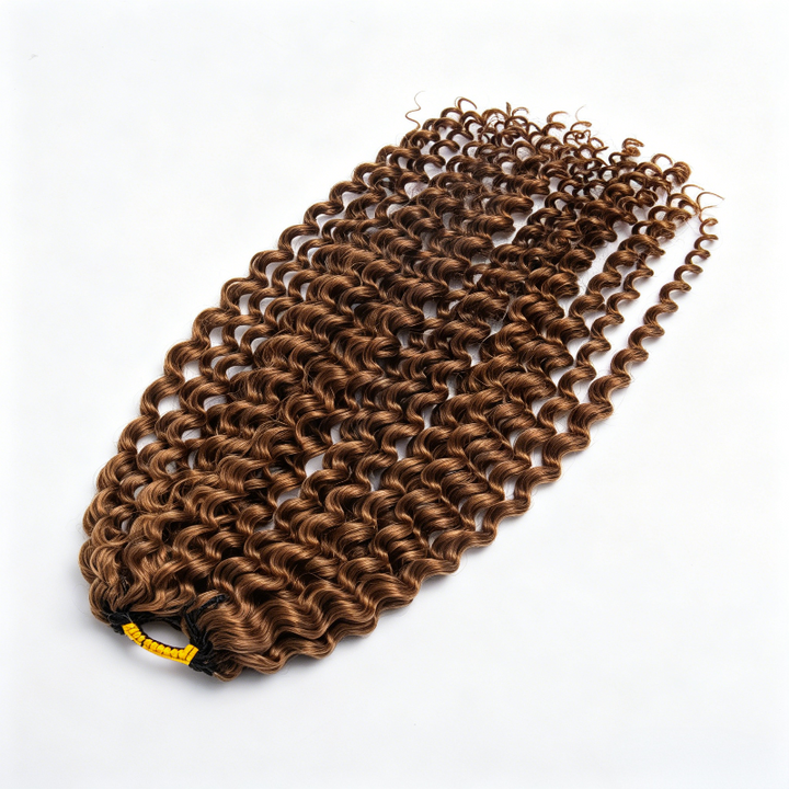 KRN #30 Auburn Deep Curly Human Feather Crochet Hair