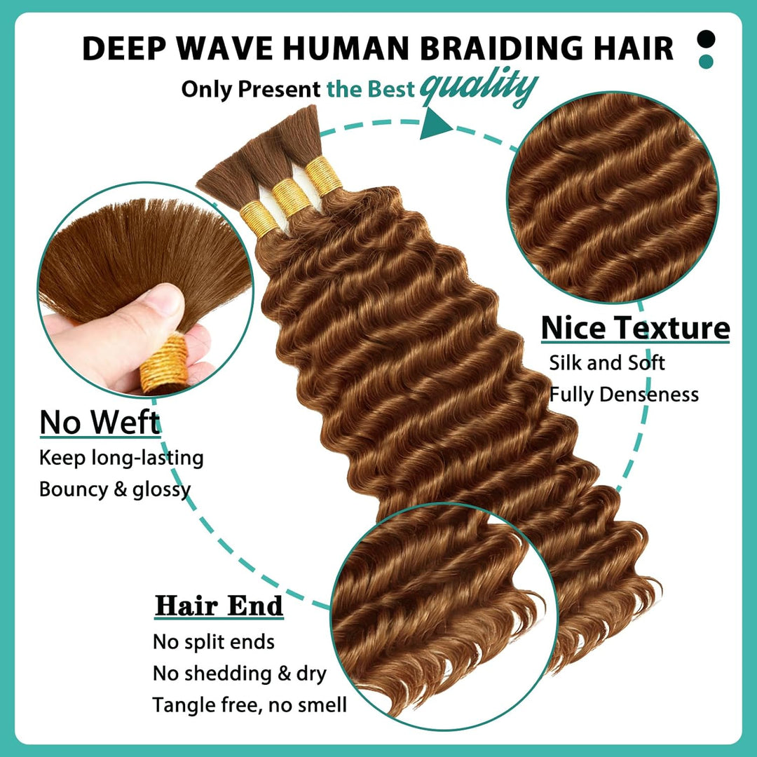 KRN #30 Auburn Deep Wave Human Hair For Braiding