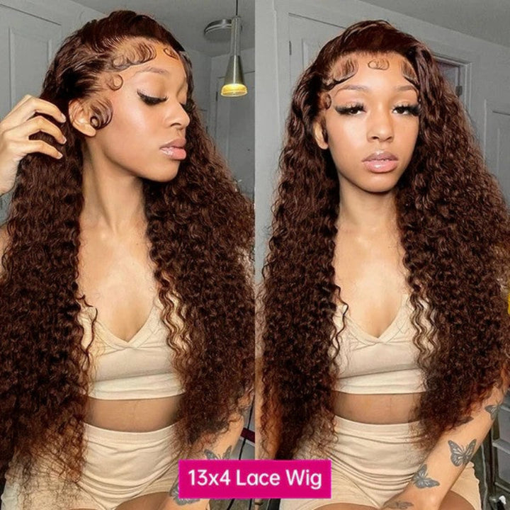 KRN #30 Auburn Brown Kinky Curly 13x4 Transparent Full Lace Frontal Wig