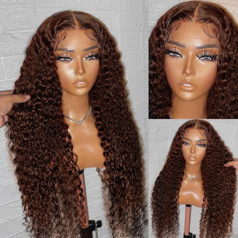KRN #30 Auburn Brown Kinky Curly 13x4 Transparent Full Lace Frontal Wig