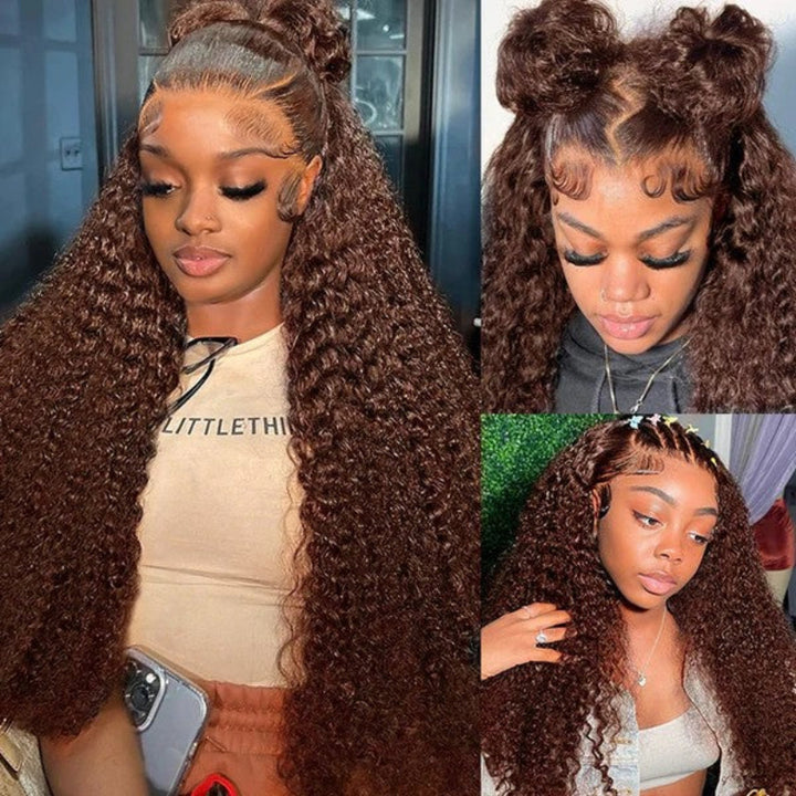 KRN #30 Auburn Brown Kinky Curly 13x4 Transparent Full Lace Frontal Wig
