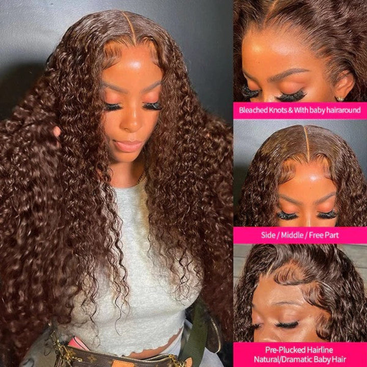 KRN #30 Auburn Brown Kinky Curly 13x4 Transparent Full Lace Frontal Wig