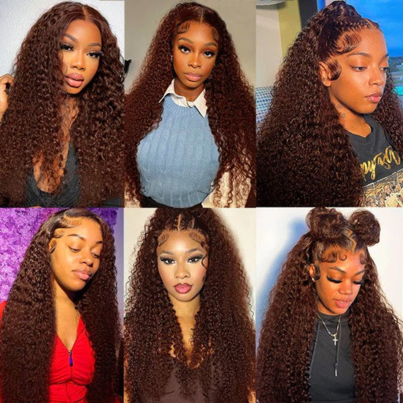 KRN #30 Auburn Brown Kinky Curly 13x4 Transparent Full Lace Frontal Wig