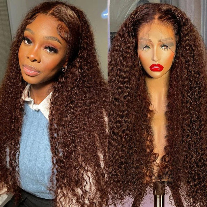 KRN #30 Auburn Brown Kinky Curly 13x4 Transparent Full Lace Frontal Wig
