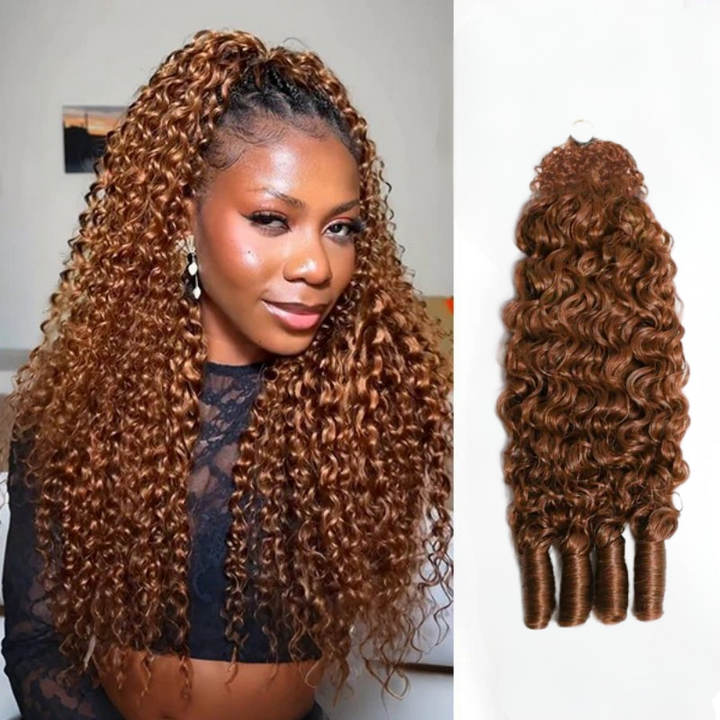 KRN #30 Light Auburn Burmese Curly Human Feather Crochet Hair