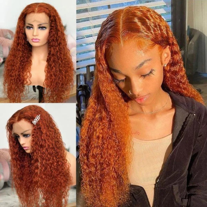 KRN #350 Copper Auburn Kinky Curly 13x4 Transparent Full Lace Frontal Wig