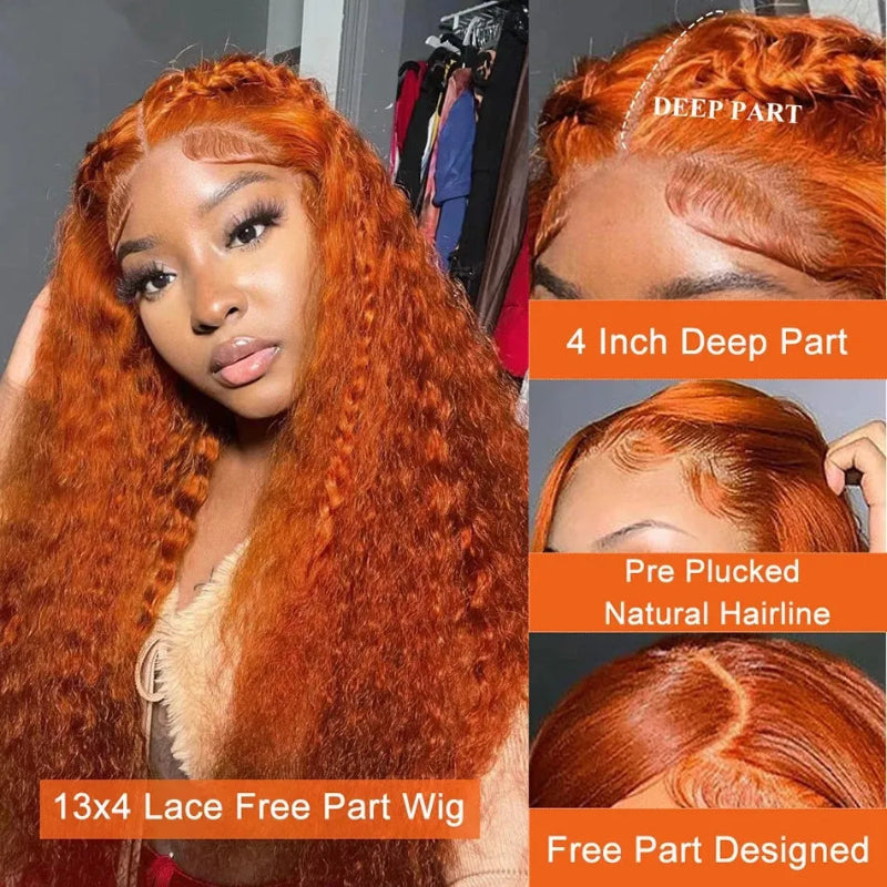 KRN #350 Copper Auburn Kinky Curly 13x4 Transparent Full Lace Frontal Wig