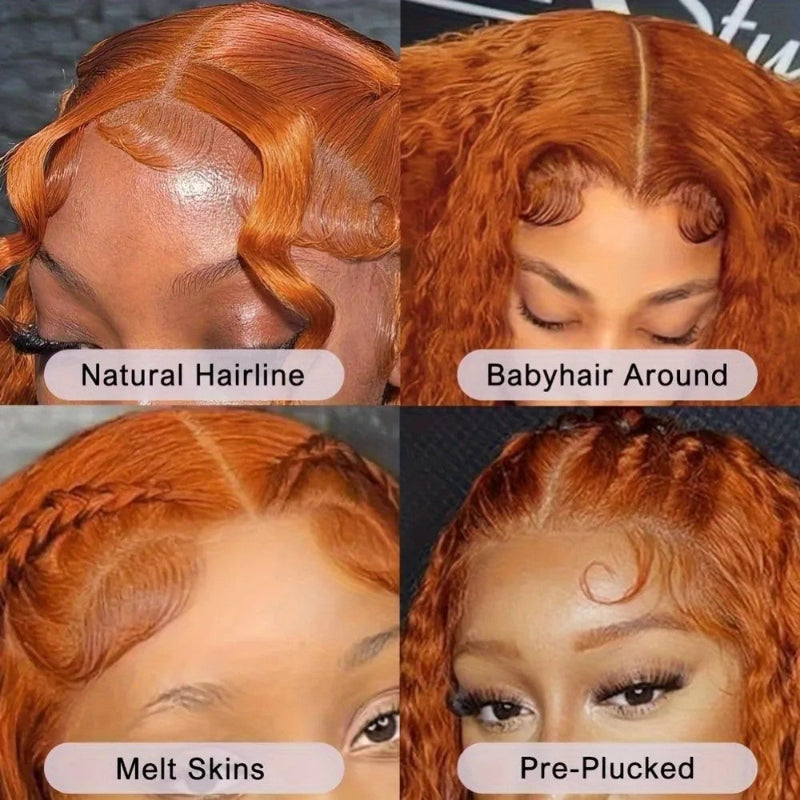 KRN #350 Copper Auburn Kinky Curly 13x4 Transparent Full Lace Frontal Wig