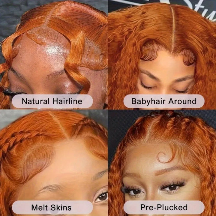 KRN #350 Copper Auburn Kinky Curly 13x4 Transparent Full Lace Frontal Wig