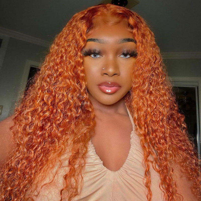 KRN #350 Copper Auburn Kinky Curly 13x4 Transparent Full Lace Frontal Wig