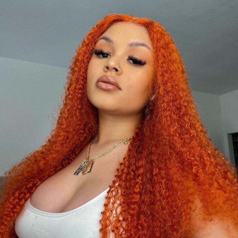 KRN #350 Copper Auburn Kinky Curly 13x4 Transparent Full Lace Frontal Wig