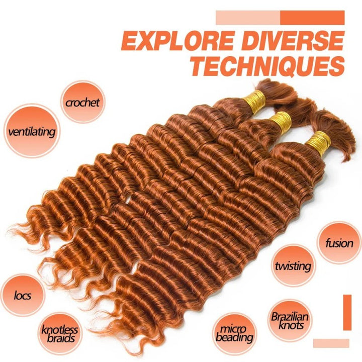 KRN #350  Flaming Ginger Deep Wave Bulk Human Hair For Braiding