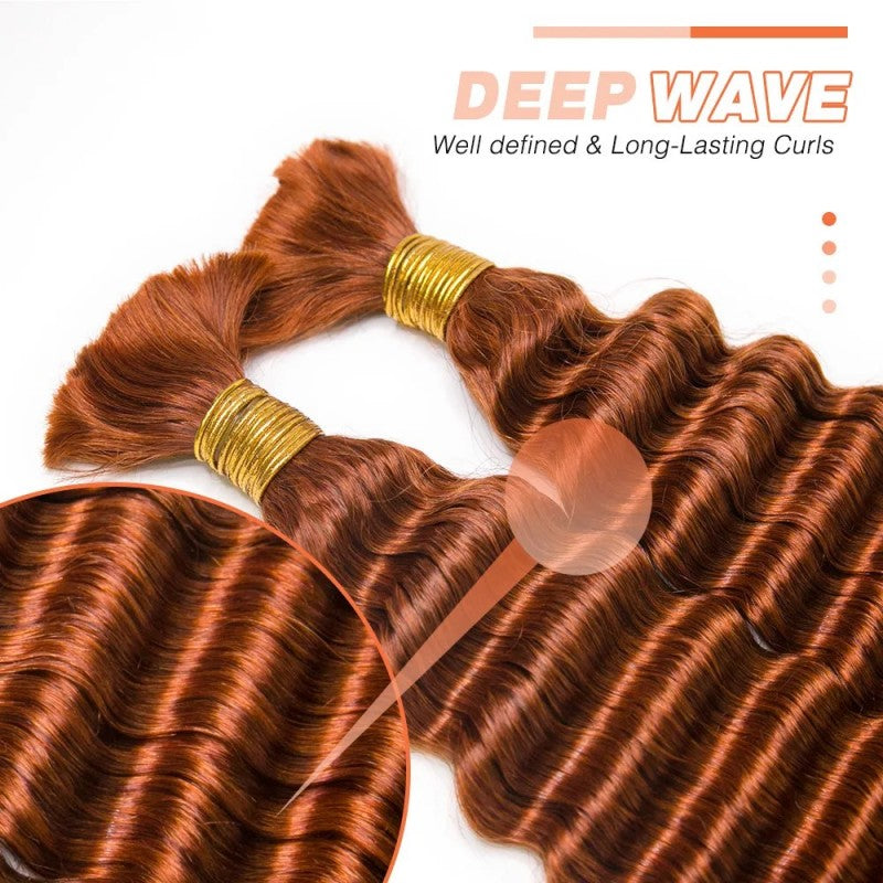 KRN #350  Flaming Ginger Deep Wave Bulk Human Hair For Braiding
