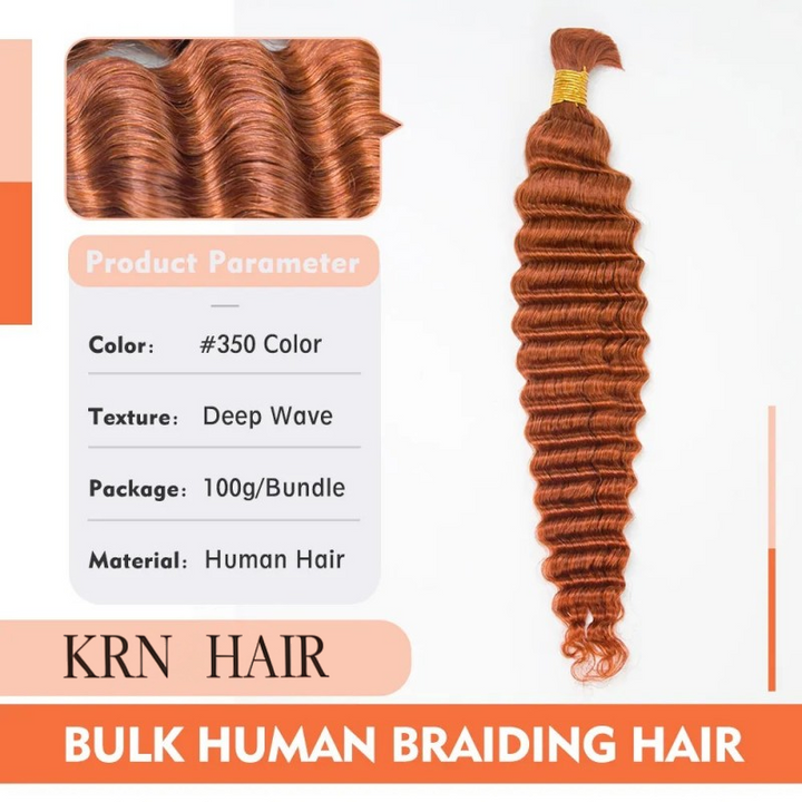 KRN #350  Flaming Ginger Deep Wave Bulk Human Hair For Braiding