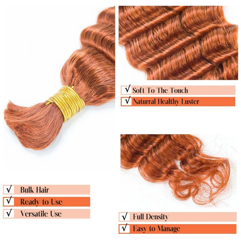 KRN #350  Flaming Ginger Deep Wave Bulk Human Hair For Braiding