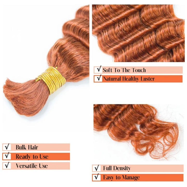 KRN #350  Flaming Ginger Deep Wave Bulk Human Hair For Braiding