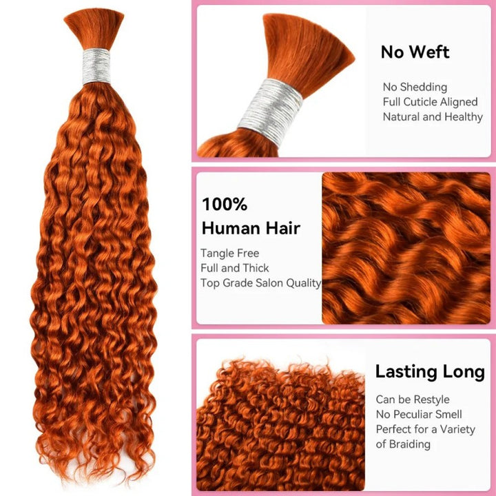 KRN #350 Ginger Deep Curly Bulk Human Hair For Braiding