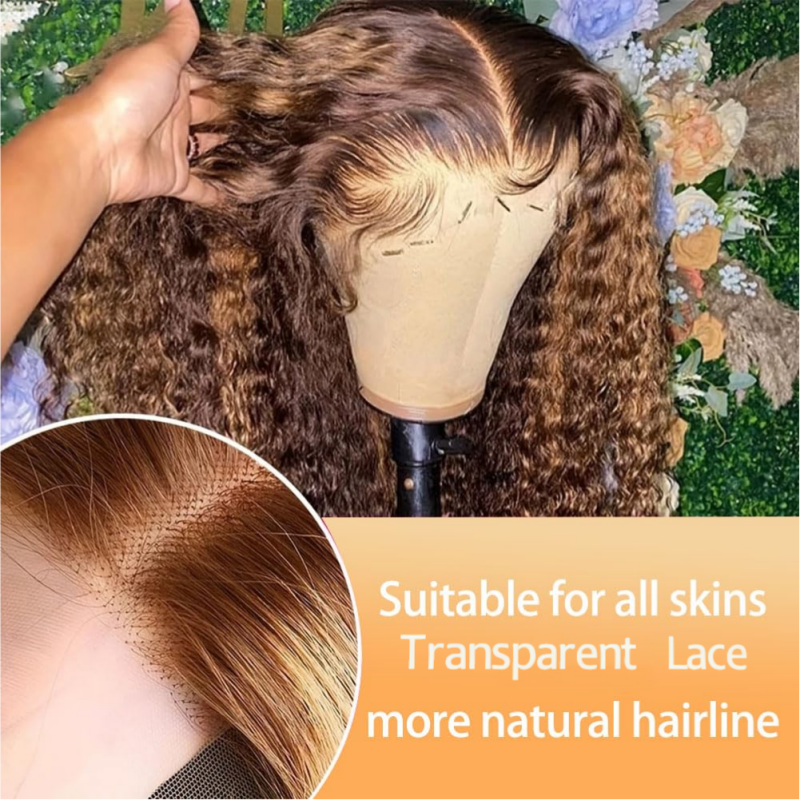 KRN #4/27 Highlight Kinky Curly 13x4 Transparent Full Lace Frontal Wig