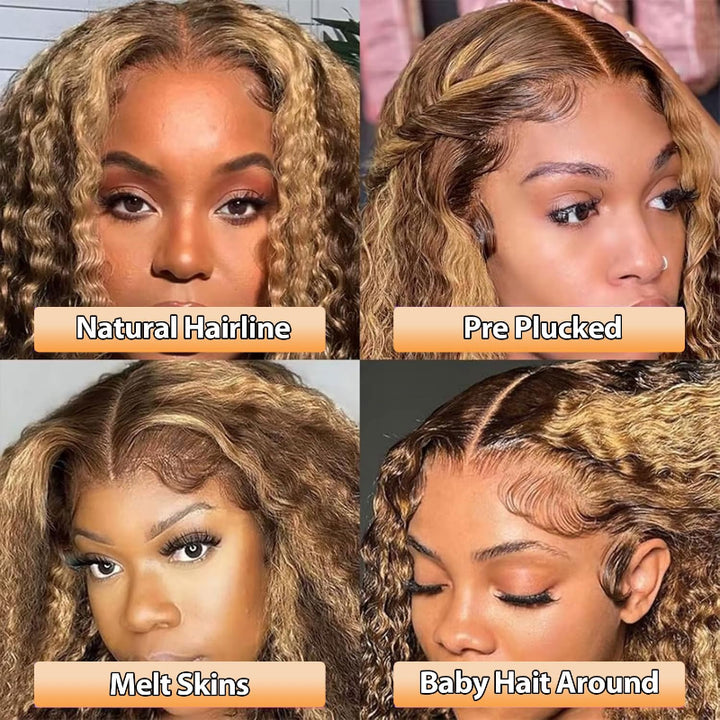 KRN #4/27 Highlight Kinky Curly 13x4 Transparent Full Lace Frontal Wig