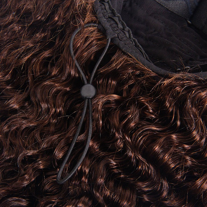 KRN #4 Dark Brown Burmese Curly Half Wig with Feather Crochet Hair