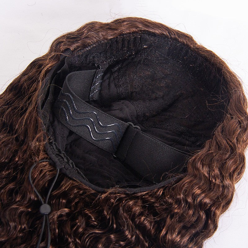KRN #4 Dark Brown Burmese Curly Half Wig with Feather Crochet Hair