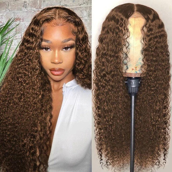 KRN #4 Medium Brown Color Kinky Curly 13x4 Transparent Full Lace Frontal Wig