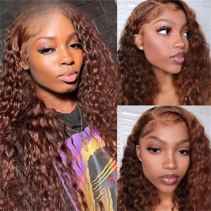 KRN #4 Medium Brown Color Kinky Curly 13x4 Transparent Full Lace Frontal Wig