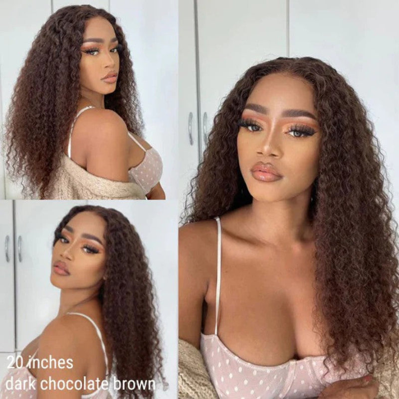 KRN #4 Medium Brown Color Kinky Curly 13x4 Transparent Full Lace Frontal Wig