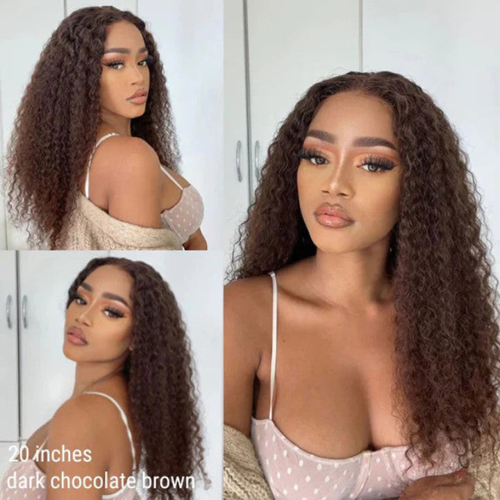 KRN #4 Medium Brown Color Kinky Curly 13x4 Transparent Full Lace Frontal Wig