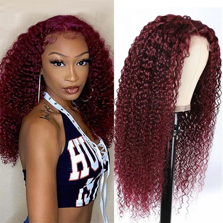 KRN #99J Burgundy Color Kinky Curly 13x4 Transparent Full Lace Frontal Wig