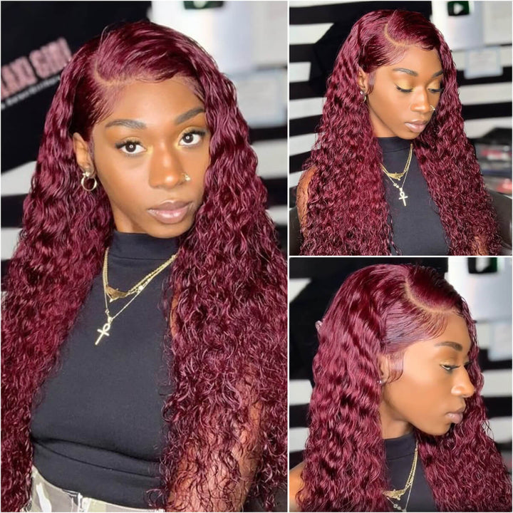 KRN #99J Burgundy Color Kinky Curly 13x4 Transparent Full Lace Frontal Wig