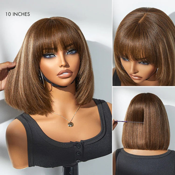 KRN Ash Blonde Highlight Yaki Straight Short Curly Bob HD Transparent Lace Wig