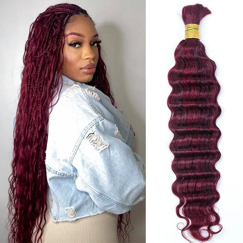 KRN Burgundy 99J Loose Deep Wave Bulk Human Hair For Braiding
