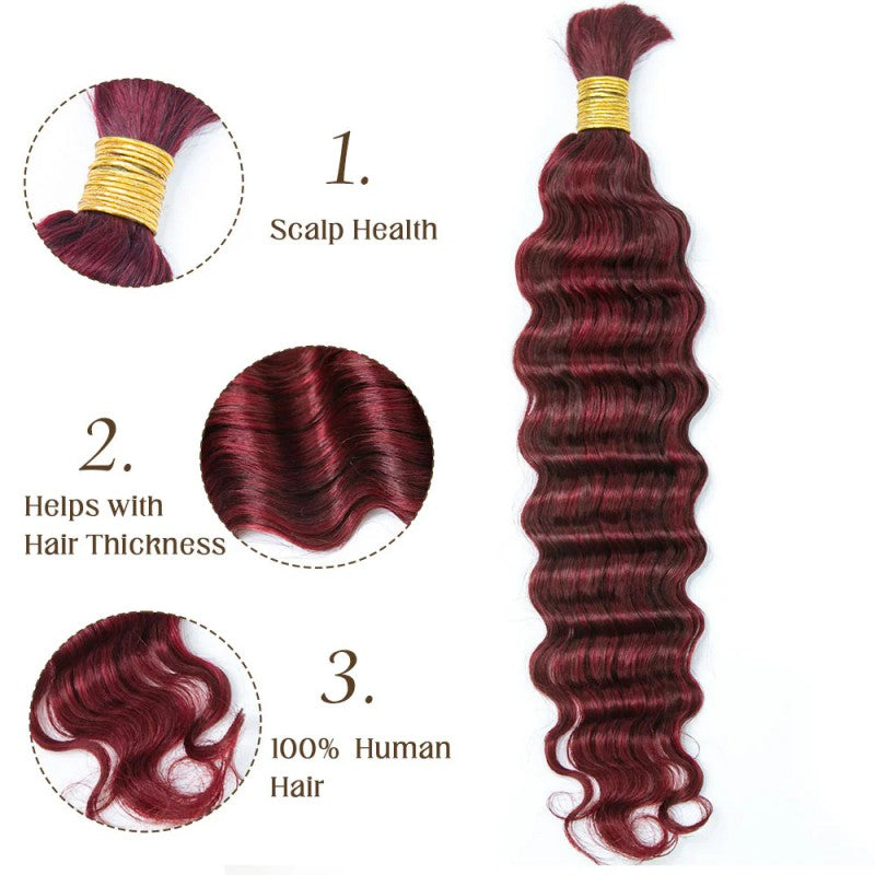KRN Burgundy 99J Loose Deep Wave Bulk Human Hair For Braiding