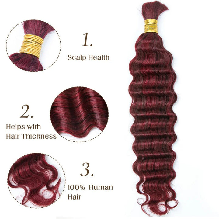 KRN Burgundy 99J Loose Deep Wave Bulk Human Hair For Braiding