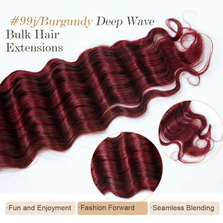 KRN Burgundy 99J Loose Deep Wave Bulk Human Hair For Braiding