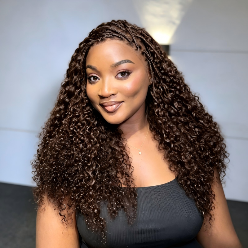 HC Wig #4 Dark Brown Burmese Curly Half Wig Crochet Braid Hair