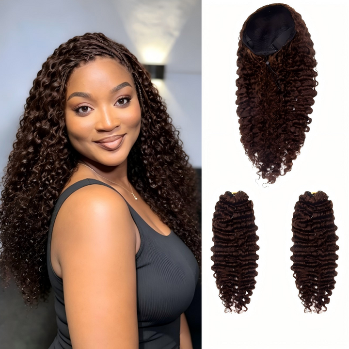 HC Wig #4 Dark Brown Burmese Curly Half Wig Crochet Braid Hair