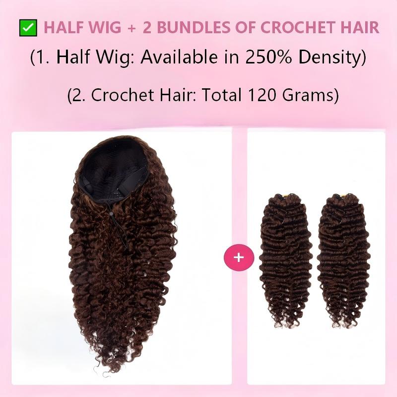 HC Wig #4 Dark Brown Burmese Curly Half Wig Crochet Braid Hair