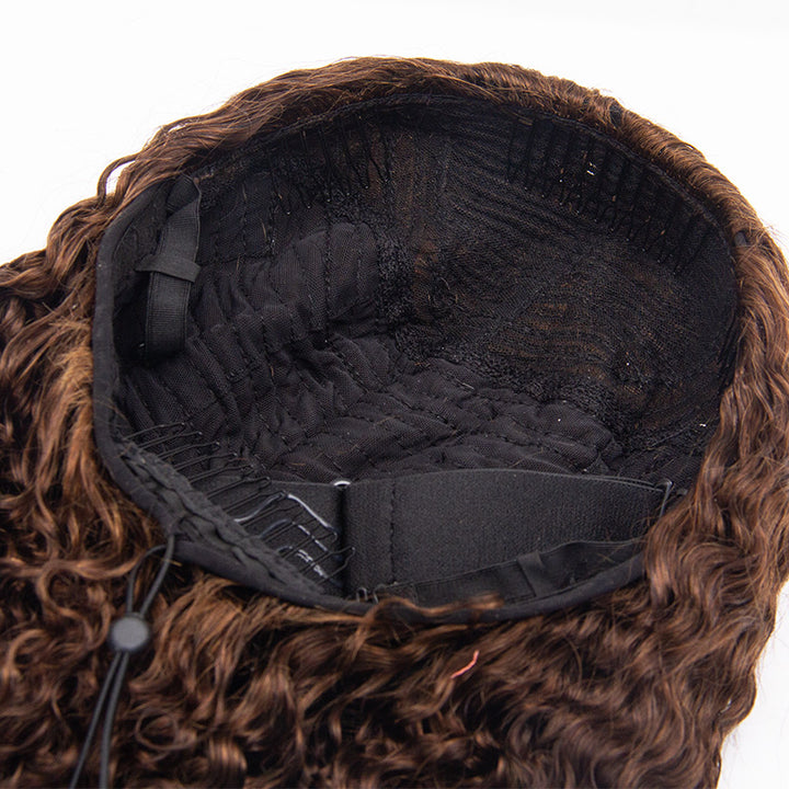 HC Wig #4 Dark Brown Burmese Curly Half Wig Crochet Braid Hair