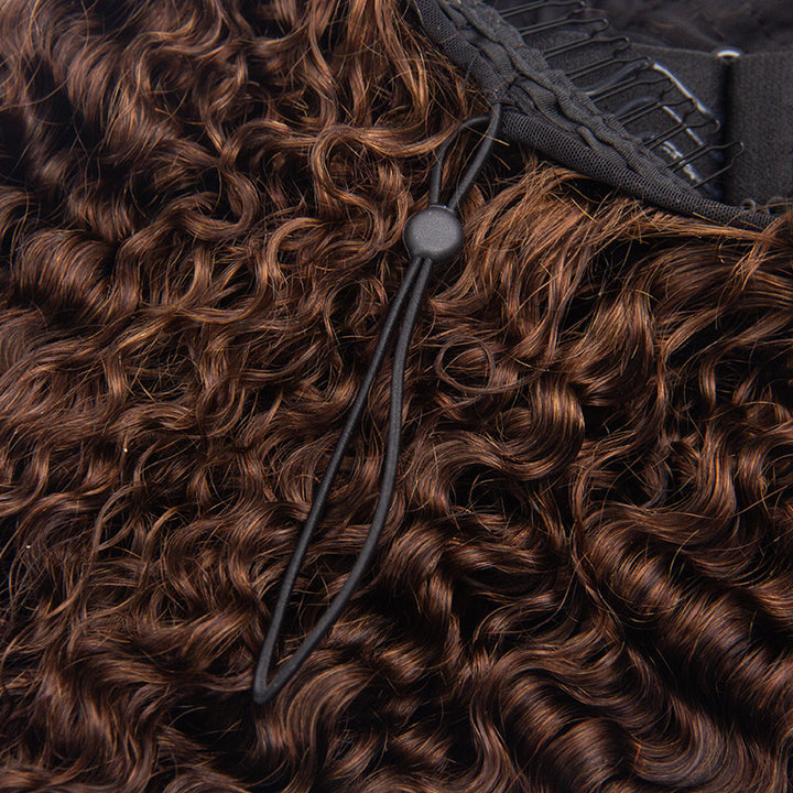 HC Wig #4 Dark Brown Burmese Curly Half Wig Crochet Braid Hair