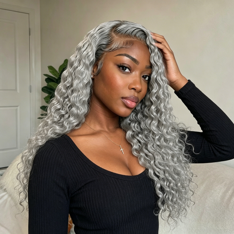 HC Wig Salt Pepper Burmese Curly Half Wig Crochet Braid Hair