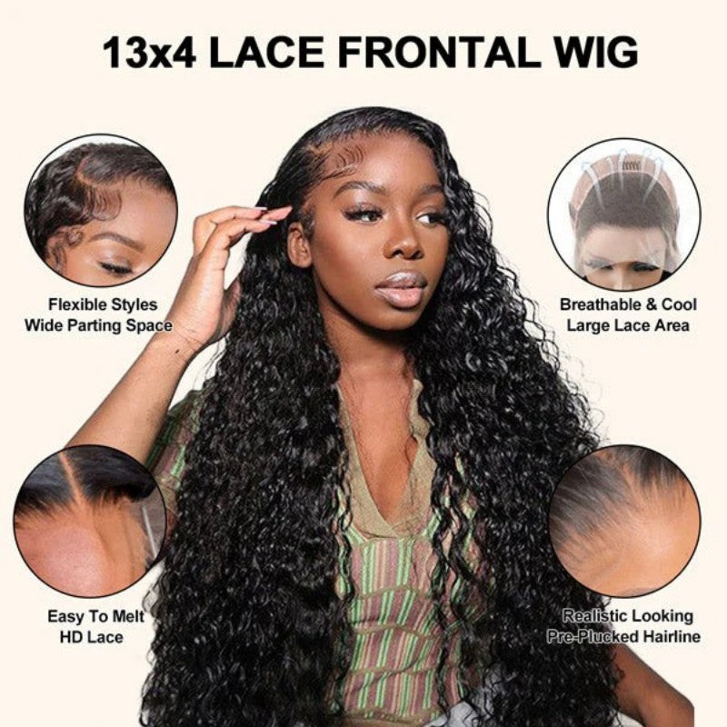 KRN Natural Black Water Wave 13x4 HD Lace Full Lace Frontal Wig
