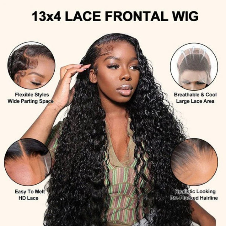 KRN Natural Black Water Wave 13x4 HD Lace Full Lace Frontal Wig