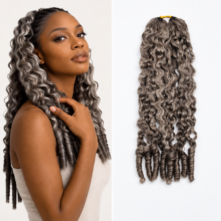 KRN Salt & Pepper Burmese Curly Human Crochet Hair