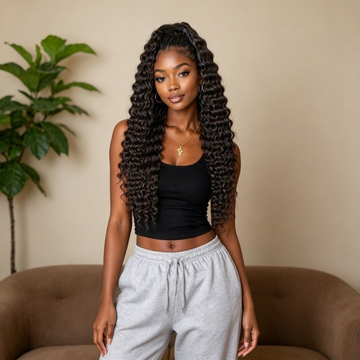 KRN Salt & Pepper Deep Wave Human Crochet Hair